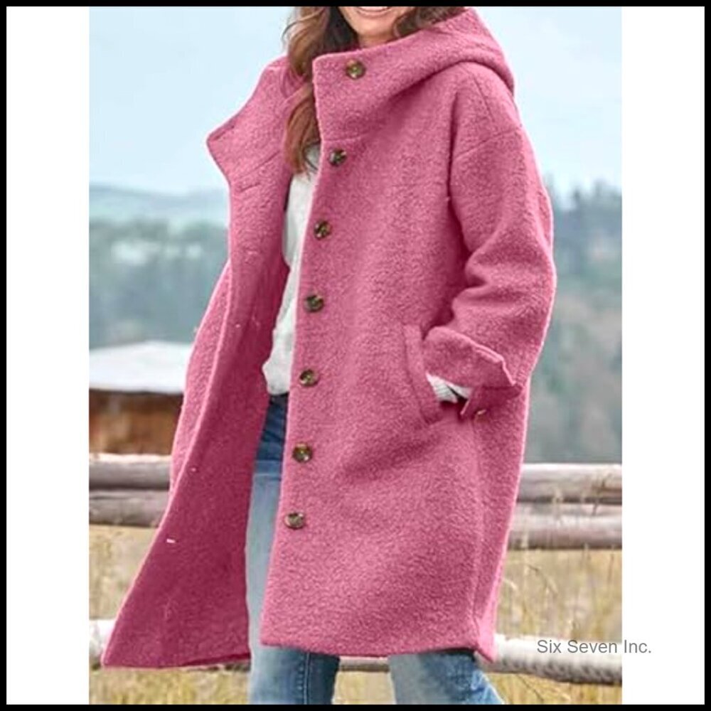Wool Pea Coat Hooded Trench Casual Oversized Classic Winter Jacket Women - Picture 2 of 4